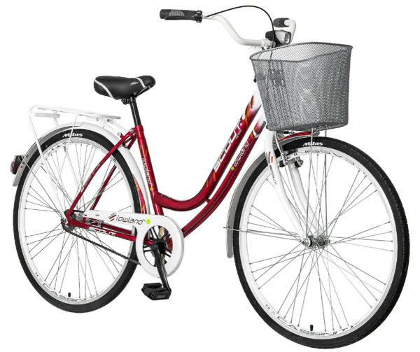 Bicicleta dama 28 inch cadru otel v brake jante aluminiu cos cumparaturi portbagaj scaled