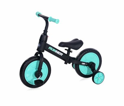 Bicicleta de echilibru 2in1 runner cu pedale si roti auxiliare black turquoise 1 scaled