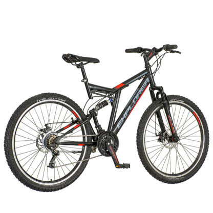 Bicicleta mountain bike 26 inch 21 viteze schimbator power frane pe disc suspensii full explorer rosu