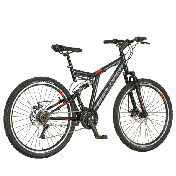 Bicicleta mountain bike 26 inch, 21 viteze schimbator power, frane pe disc, suspensii full, explorer rosu