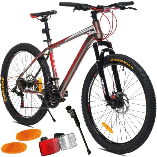 Bicicleta mountain bike maltrack sport roata 26 inch 21 viteze shimano cadru otel 18 inch frane disc gri rosu