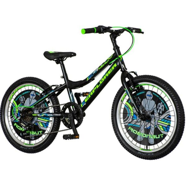Bicicleta mtb 20 inch cadru otel 6 viteze schimbator power v brake negru verde neon