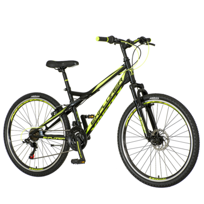 Bicicleta mtb 26 inch 18 viteze schimbator shimano amortizoare frane pe saboti explorer verde neon