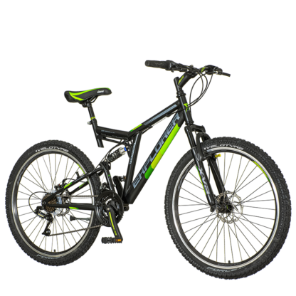 Bicicleta mtb 26 inch 21 viteze schimbator power frane pe disc suspensii full explorer verde