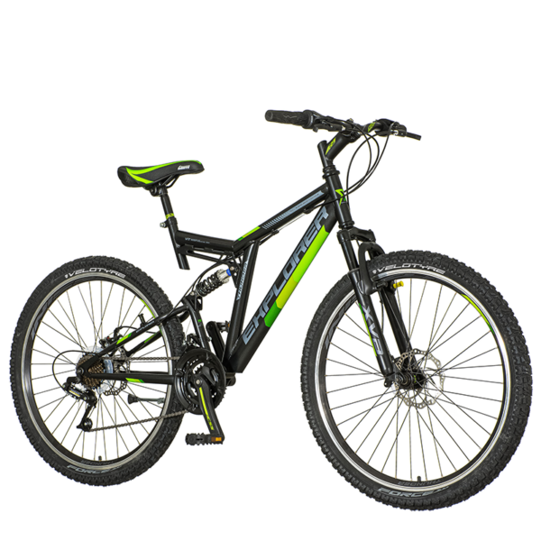 Bicicleta mtb 26 inch, 21 viteze schimbator power, frane pe disc, suspensii full, explorer, verde