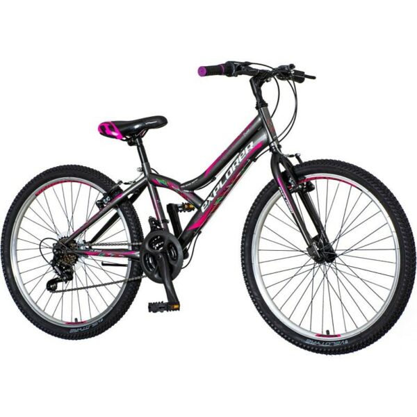 Bicicleta mtb dama, 24 inch, cadru otel, 18 viteze, schimbator power, v-brake, explorer