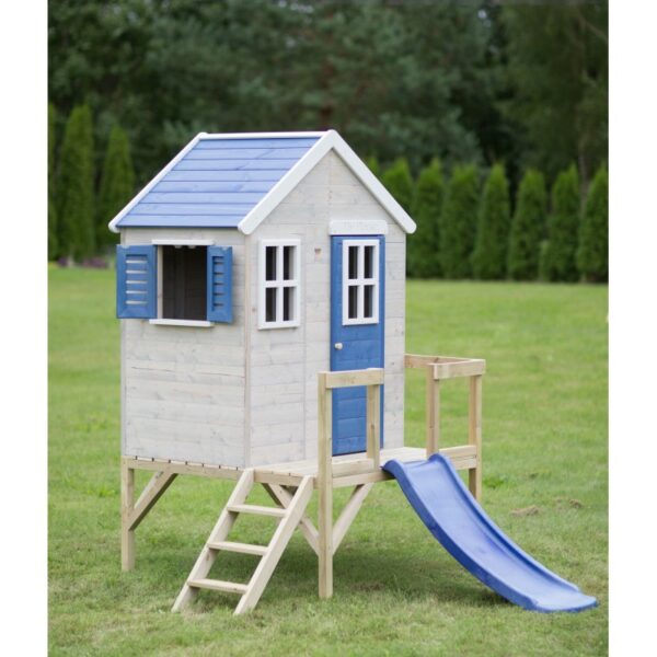 Casuta de gradina My Blue Cottage House cu platforma si tobogan M26B Wendi Toys 294654 2