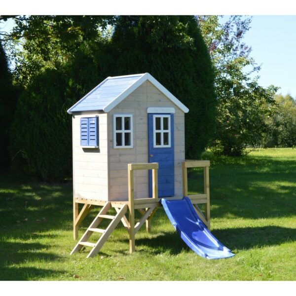 Casuta de gradina My Blue Cottage House cu platforma si tobogan M26B Wendi Toys 294654 5