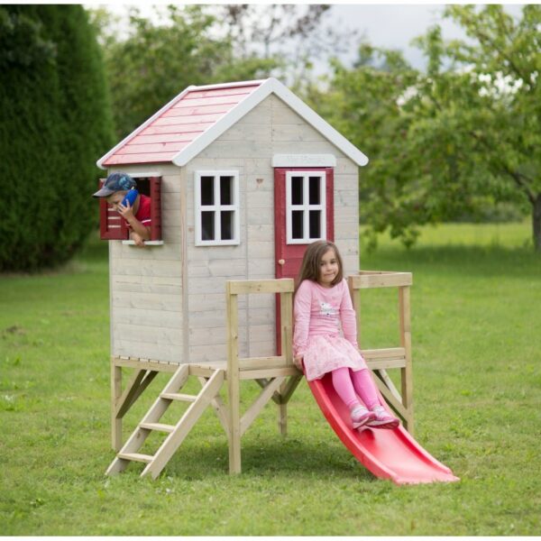 Casuta de gradina My Red Cottage House cu platforma si tobogan M26R Wendi Toys 294655 6