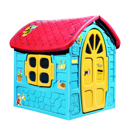 Casuta de joaca mare pentru copii dohany albastra cu acoperis rosu 5075k 120x113x111 cm