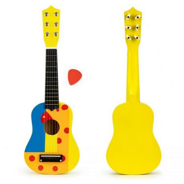 Chitara din lemn pentru copii cu corzi metalice ecotoys f018yellow