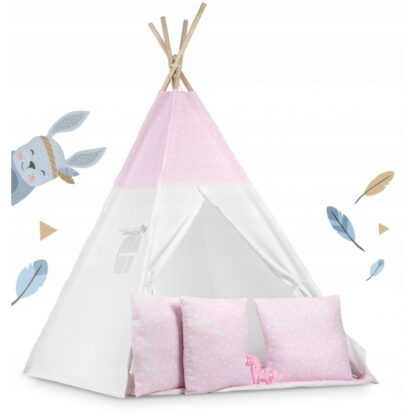 Cort de joaca pentru copii cu ghirlanda 3 pernite si lampa led unicorn ricokids 740403 120 x 120 x 165 cm roz