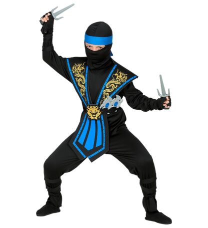 Costum ninja copii kombat albastru 5 7 ani 128 cm