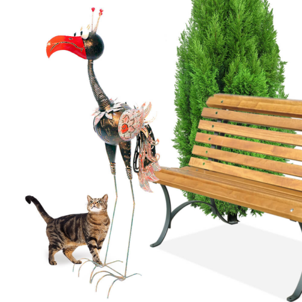 Decoratiune metalica gradina Pasare exotica cu gat flexibil 110 cm