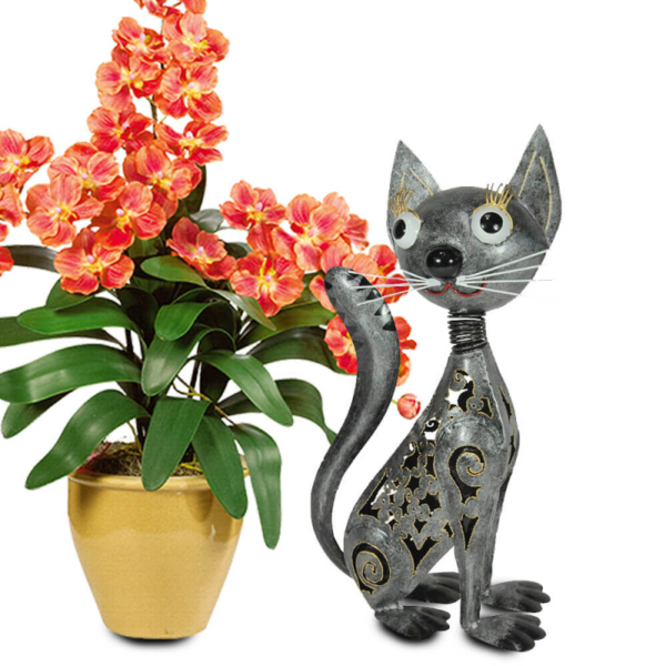 Decoratiune metalica gradina Pisica gri 45x25x15 cm - imagine 3