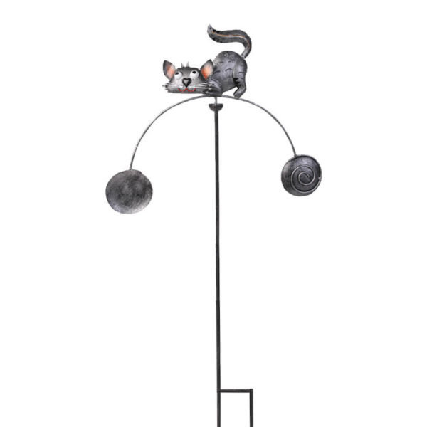 Decoratiune metalica gradina Pisica gri la panda Pendul 116 cm - imagine 3