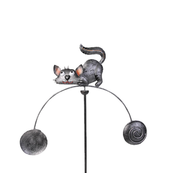 Decoratiune metalica gradina Pisica gri la panda Pendul 116 cm - imagine 2