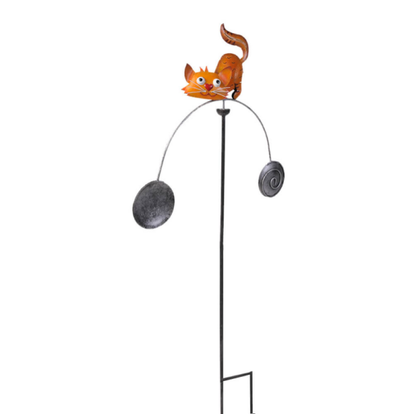 Decoratiune metalica gradina Pisica portocalie pendul 116 cm - imagine 3