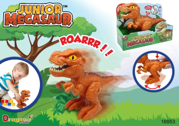 Dinozaur junior cu sunete si functie de mers t-rex maro