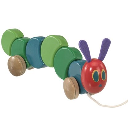 Jucarie din lemn cu roti the very hungry caterpillar 26 cm