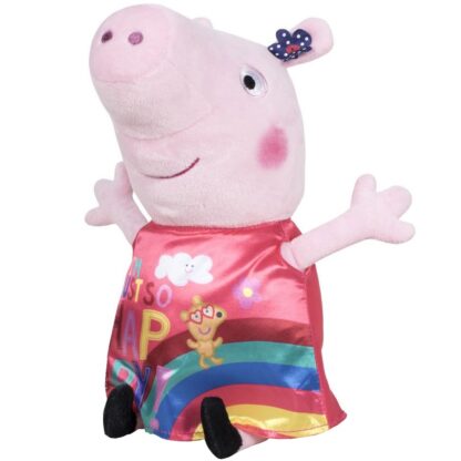 Jucarie din plus peppa pig cu rochie din satin just so happy 17 cm