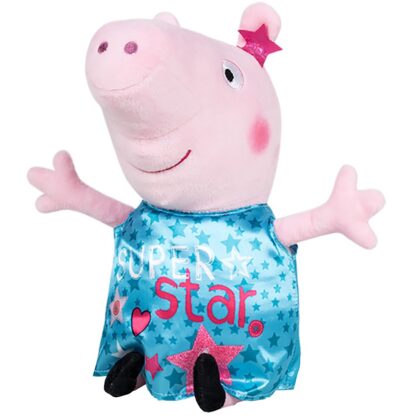 Jucarie din plus peppa pig cu rochie turcoaz din satin 17 cm