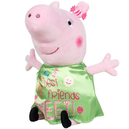 Jucarie din plus peppa pig cu rochie verde din satin 17 cm