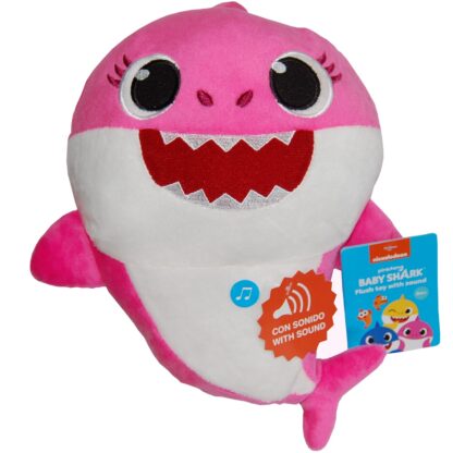 Jucarie muzicala din plus spandex mummy shark baby shark 25 cm