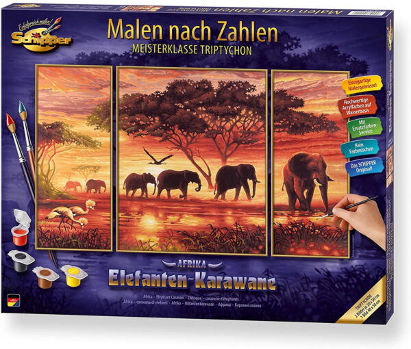 Kit pictura pe numere schipper africa - drumul elefantilor, 3 tablouri