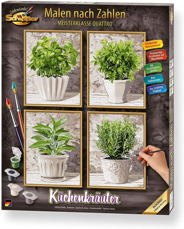 Kit pictura pe numere schipper ierburi culinare, 4 tablouri
