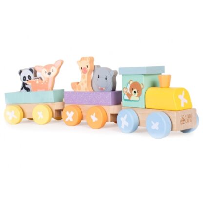 Locomotiva din lemn cu 2 vagoane si animalute sun baby 067