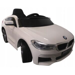 Masinuta electrica cu telecomanda, roti din spuma eva si scaun din piele bmw 6gt - alb