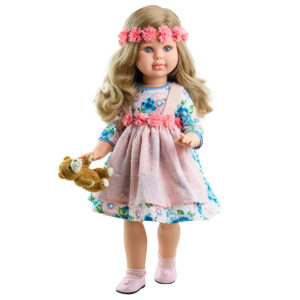 Papusa alma in rochie cu floricele bleu si roz - reinas, paola reina