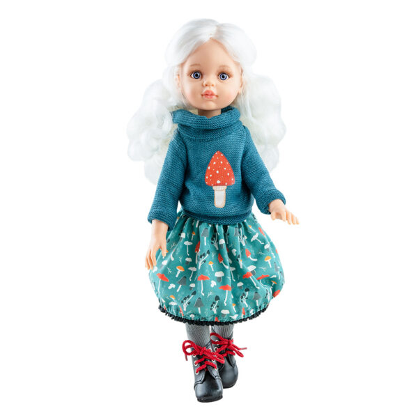 Papusa cecile 32 cm, 10 articulatii, in tinuta fancy mushroom, amigas - paola reina