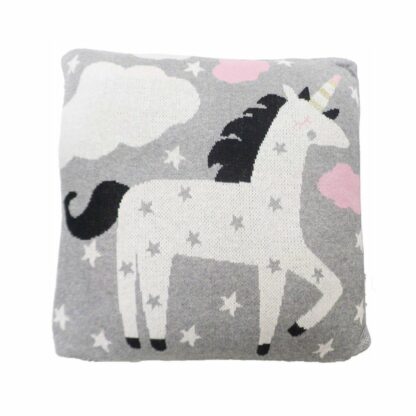 Perna decor bumbac unicorn gri roz