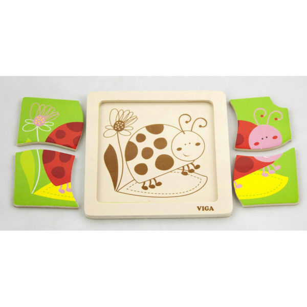 Puzzle din lemn din 4 piese mari, buburuza, viga