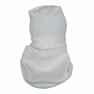 Set caciula cu protectie gat fleece alb pentru copii 3-6 luni, din bumbac