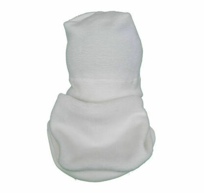 Set caciula cu protectie gat fleece alb pentru copii 3 6 luni din bumbac