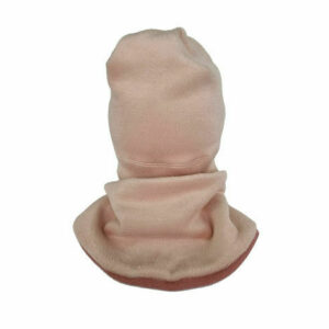Set caciula cu protectie gat fleece pink pentru copii 3-6 luni, din bumbac