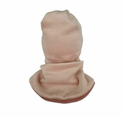 Set caciula cu protectie gat fleece pink pentru copii 3 6 luni din bumbac
