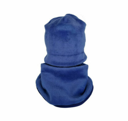 Set caciula cu protectie gat nou nascut fleece blue din bumbac