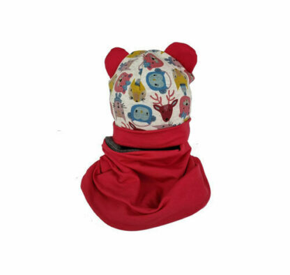 Set caciula cu protectie gat red animals pentru copii 3 5 ani din bumbac