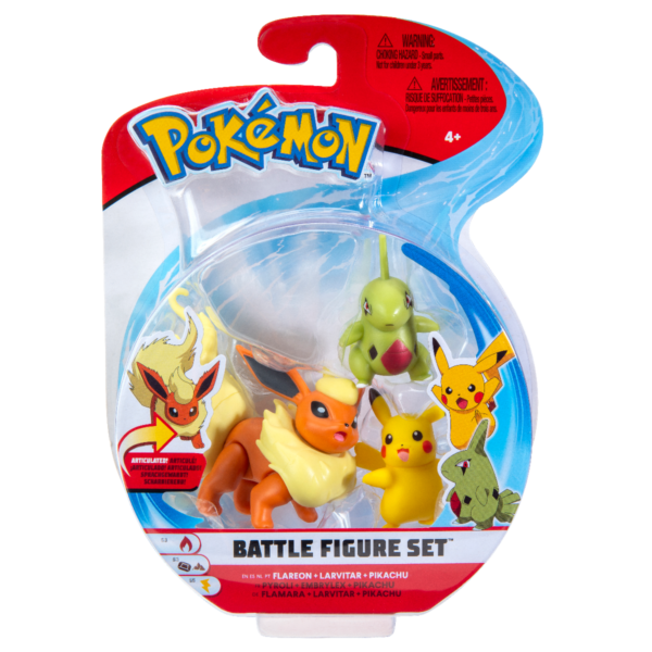 Set figurine blister, pokemon, flareon & larvitar & pikachu, 3buc