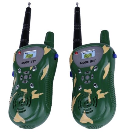 Set statie walkie talkie semnal pana la 100 de metri cu baterii incluse verde camuflaj