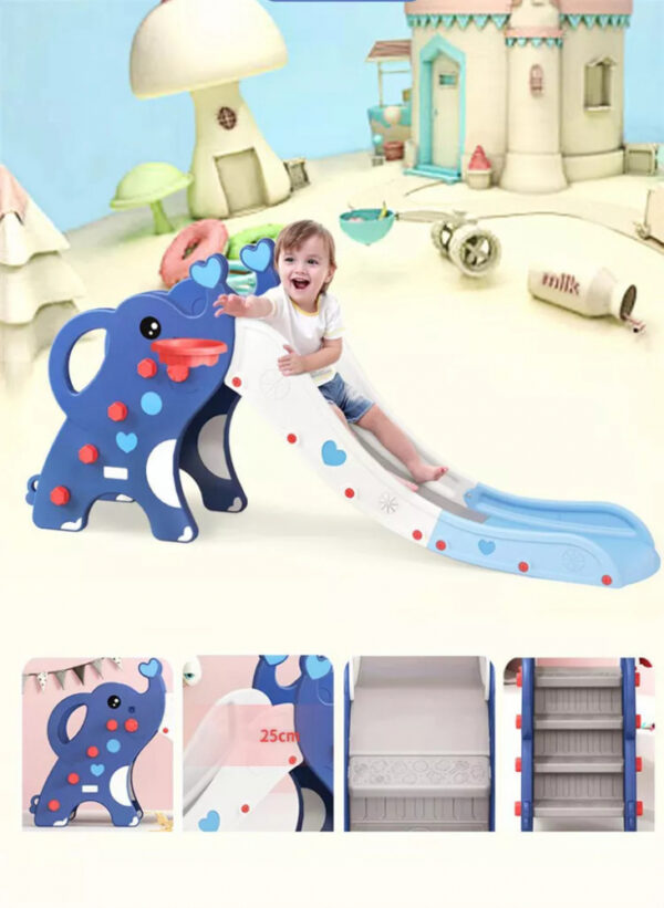 Tobogan Nichiduta 2 in 1 cu cos de baschet Elephant Albastru - imagine 9
