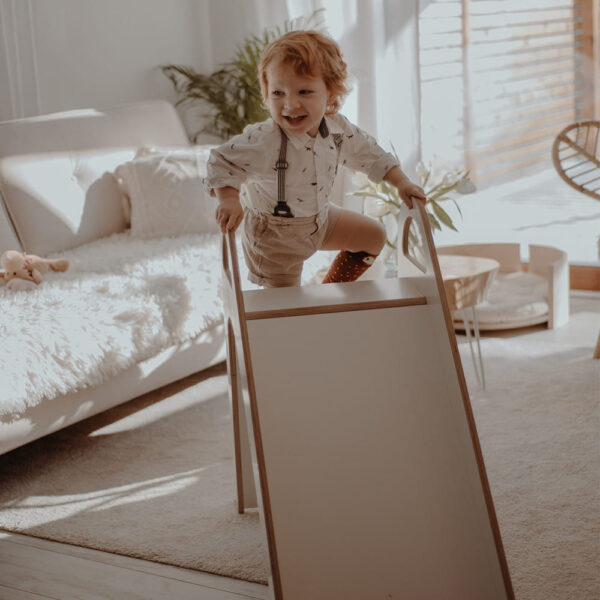 Tobogan din lemn pentru copii triunghi de catarare tip Pikler Montessori alb MeowBaby - imagine 2