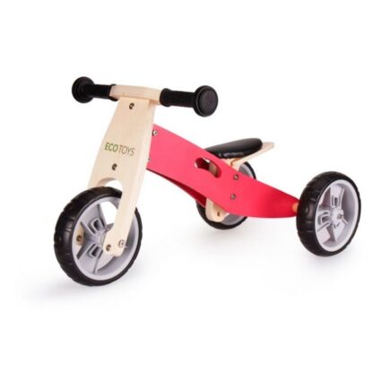Tricicleta ecotoys ym bb 01 cu pedale 2 in 1 din lemn roz