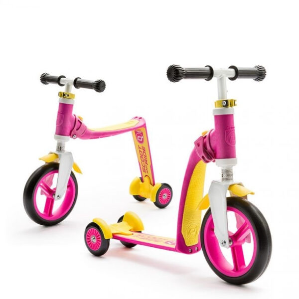 Trotineta copii 1-4 ani, transformabila 2in1, highwaybaby+ roz galben, scoot and ride