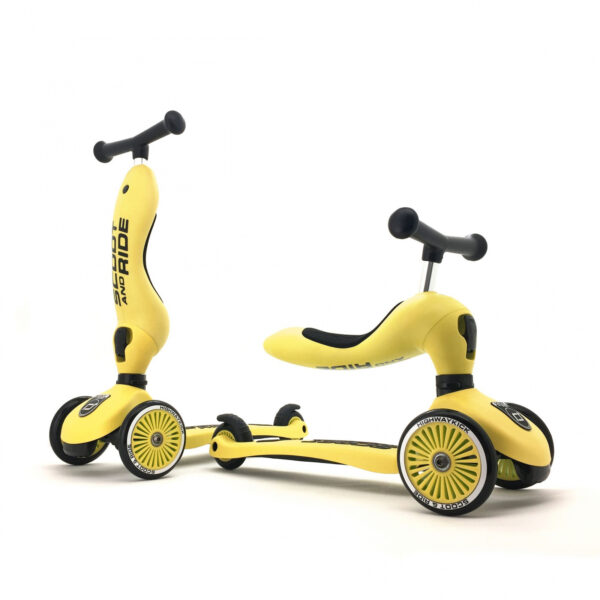 Trotineta copii cu sezut, transformabila 2in1, highwaykick 1 lemon, 1-5 ani, pana la 50 kg, scoot ride
