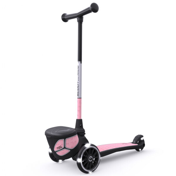 Trotineta copii pliabila cu roti luminoase, suport jucarie, highwaykick 2 lifestyle rose reflectorizant, 2 ani +, pana la 50 kg, scoot ride